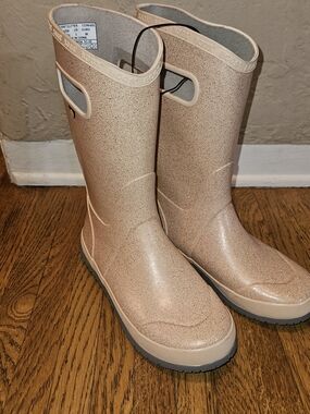 BOGS Tall Blush Pink Glitter Rain Boots